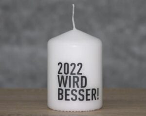 Meine-Spiritualitaet.de – Glückslicht – 2022 wird besser – weiß/anthrazit – weiß -anthrazit – Geschenk – Glücksbringer – Kerzilein – Kerze – Spruchkerze - Flämmchen