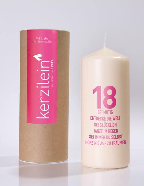 Kerzilein – Flamme – Stumpenkerze – 18 – 18 und Wünsche – Meine-Spiritualitaet.de – Geschenk – Kerzen zum Geburtstag – 18. Geburtstag - Pink